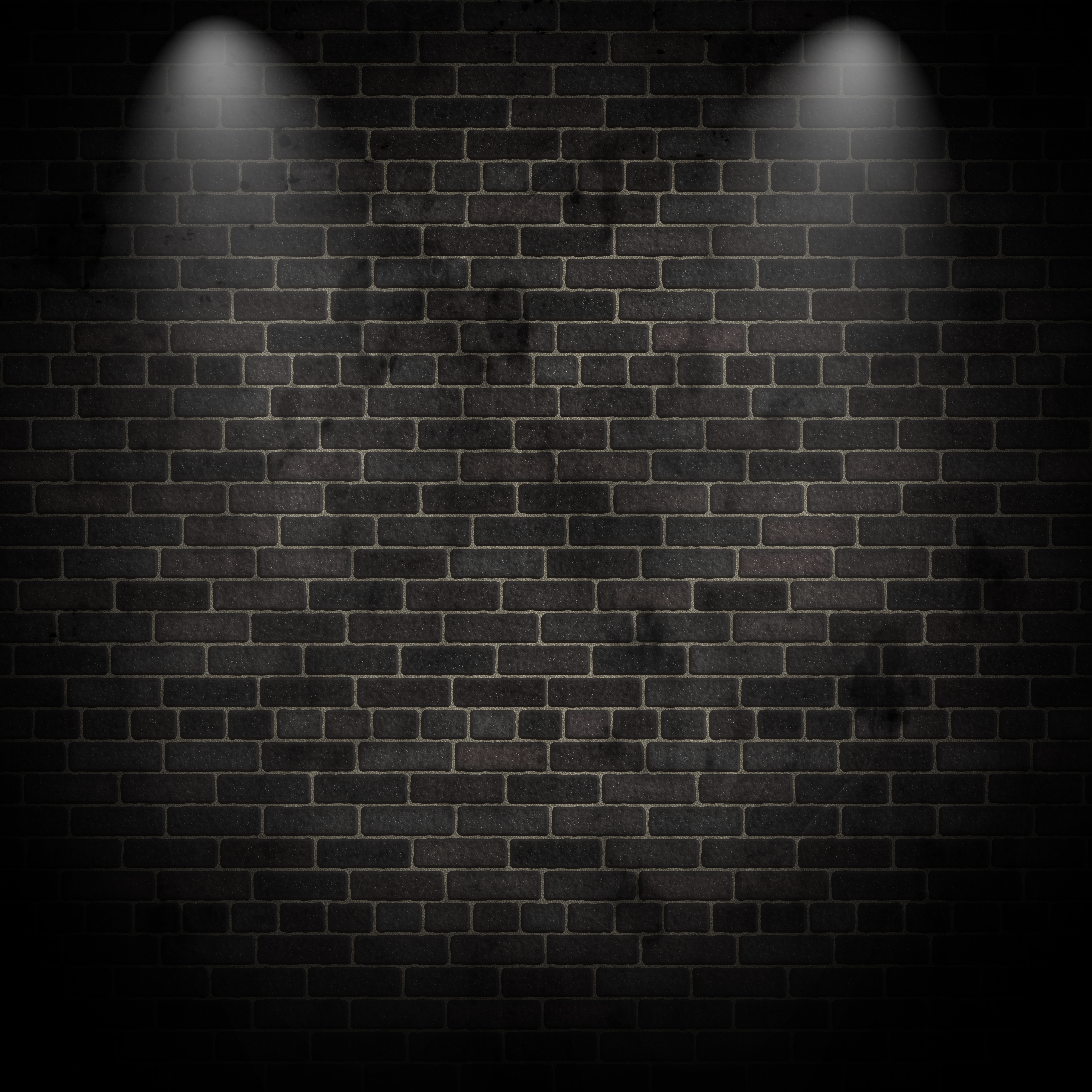 3D render of spotlights on a grunge brick wall