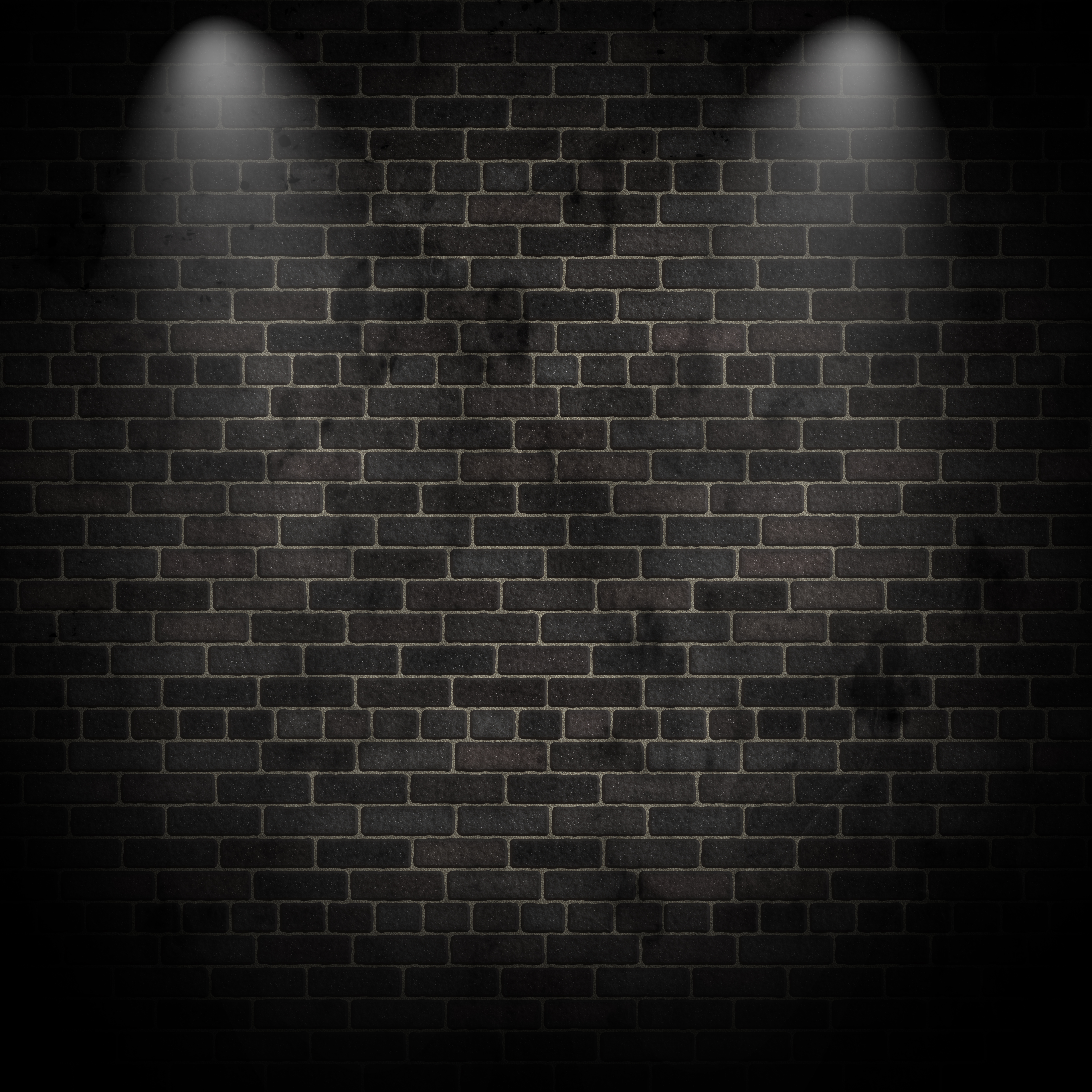 3D render of spotlights on a grunge brick wall
